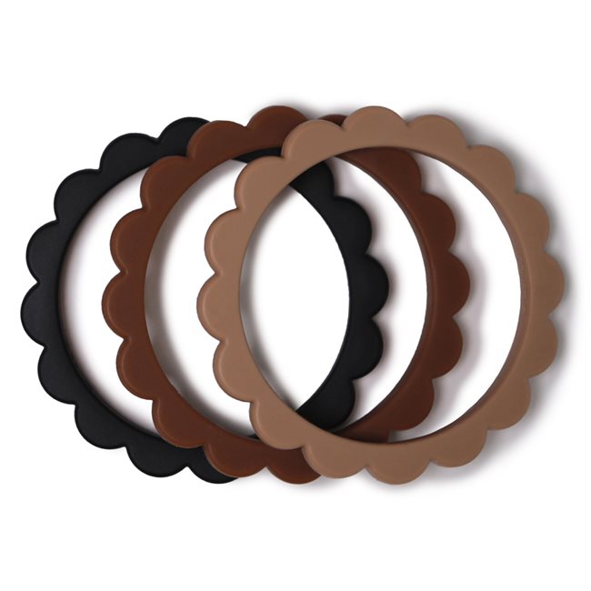 Mushie Silikonowy Gryzak Bransoletka Flower Black / Caramel / Natural