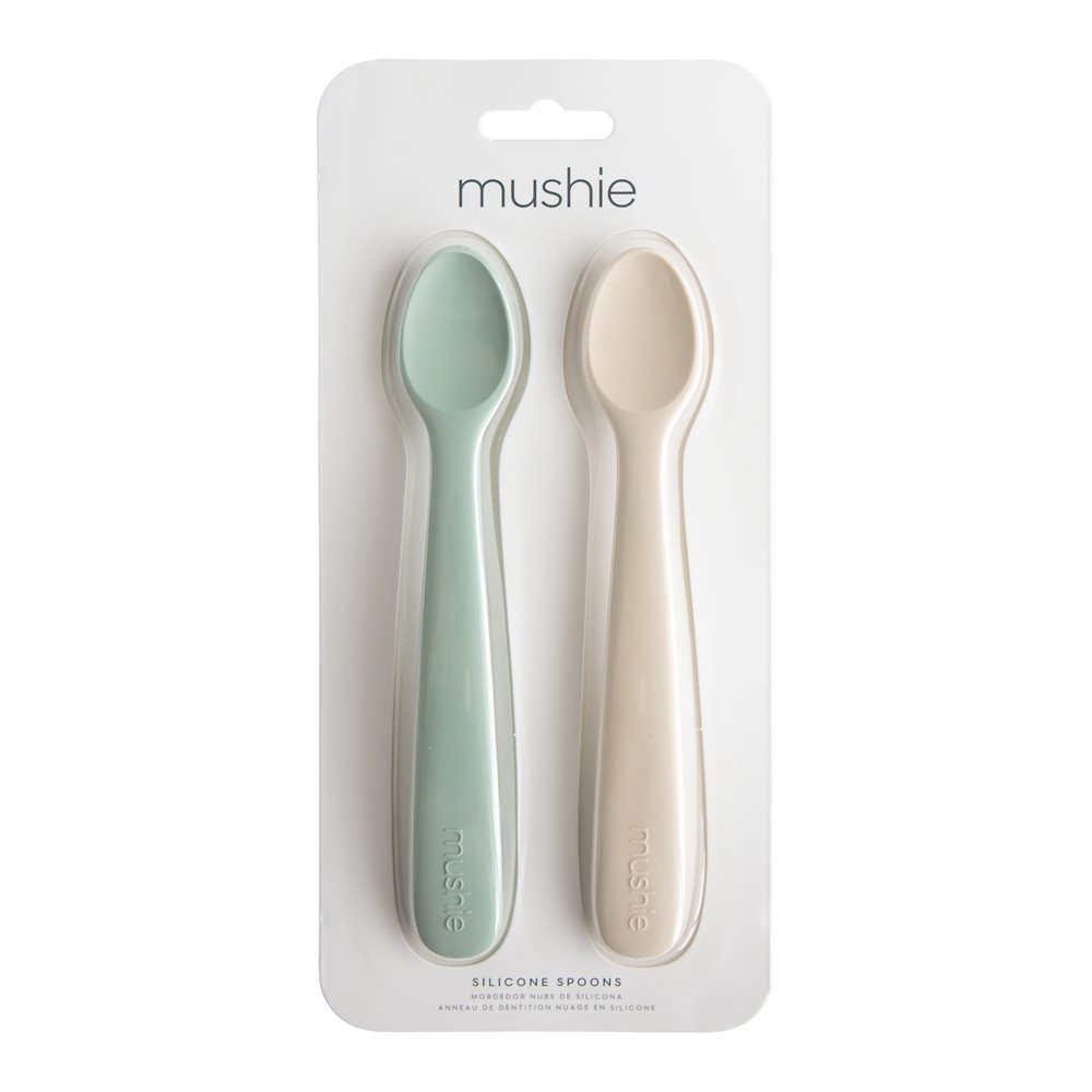 Mushie Łyżeczki Silikonowe do Nauki Samodzielnego Jedzenia 2-Pack Stone / Cloudy mauve