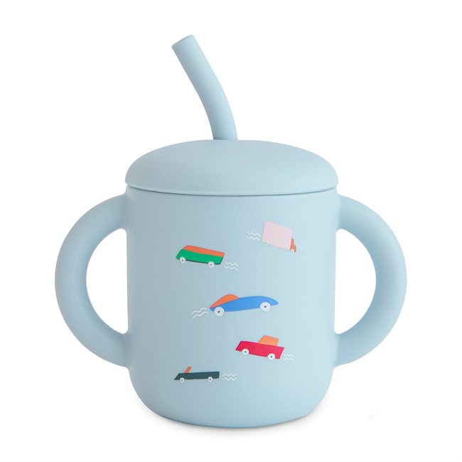 Mushie Silikonowy Kubek ze Słomką - Retro Cars