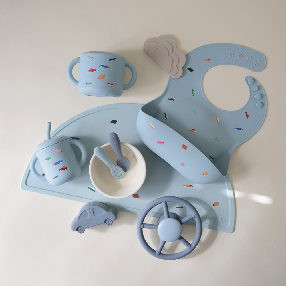 Mushie Silikonowy Kubek ze Słomką - Retro Cars