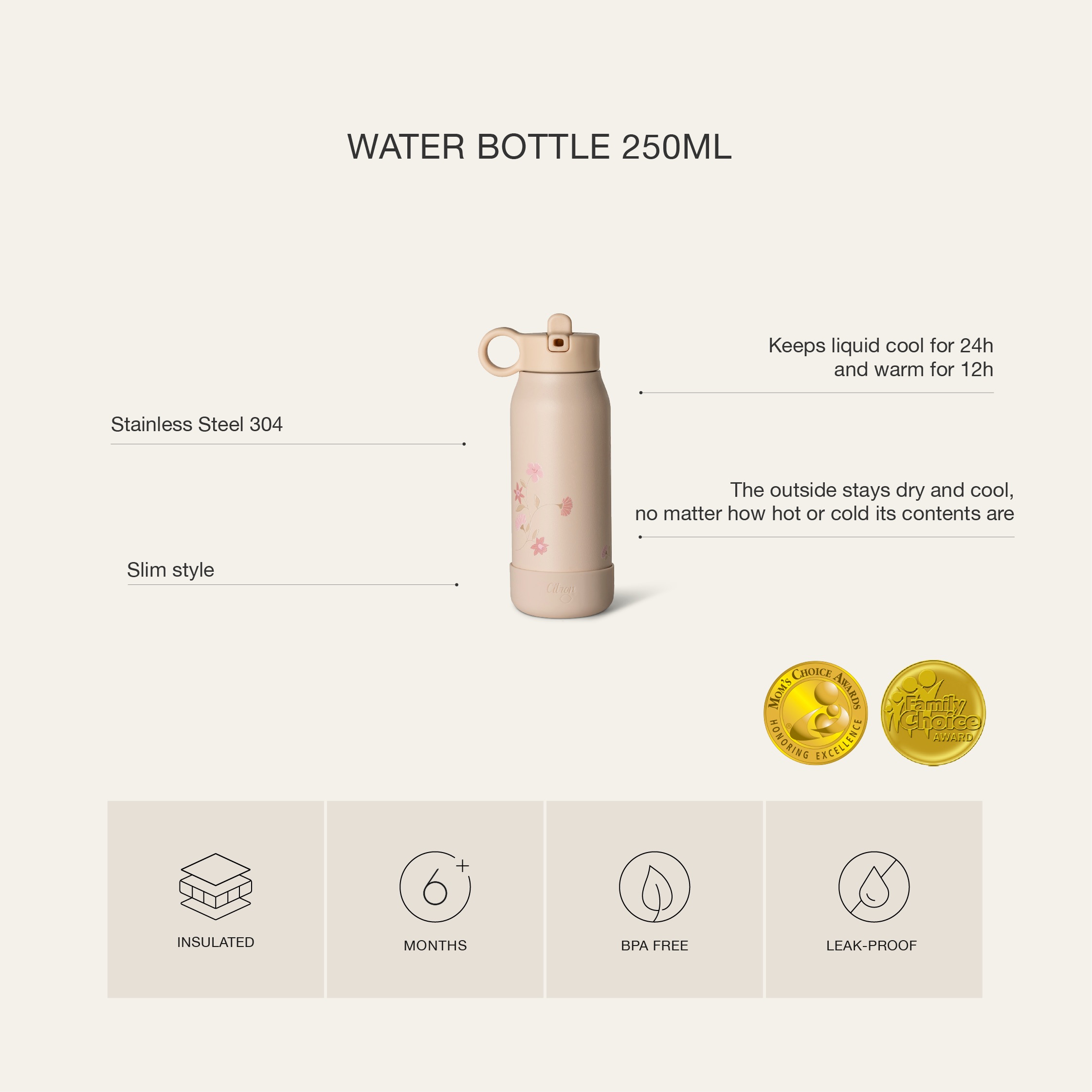 Citron Butelka Termiczna ze Stali Nierdzewnej 250ml - Ballerina