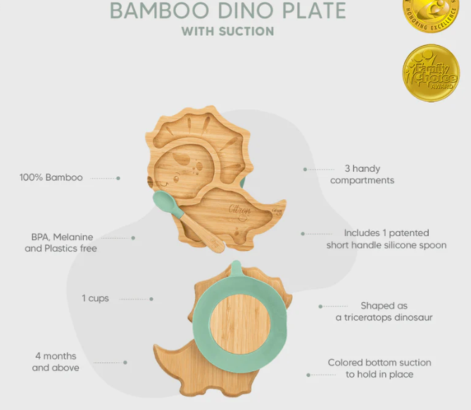Citron Talerzyk Bambusowy z Przyssawką i Łyżeczką – Dino