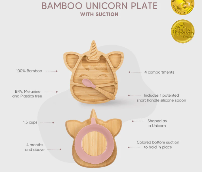 Citron Talerzyk Bambusowy z Przyssawką i Łyżeczką – Unicorn