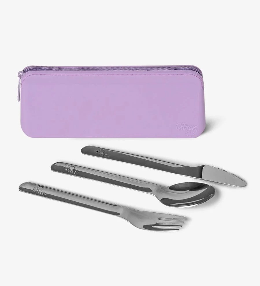 Citron Sztućce ze Stali Nierdzewnej z Etui na Zamek - Purple